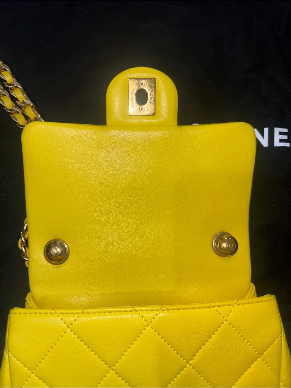 CHANEL Yellow Quilted Lambskin Mini Shoulder Bag with Gold Hardware